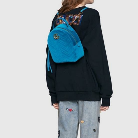 Auth Gucci Marmont GG Velvet Backpack Bag - Picture 9 of 9
